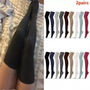 2 Paar Warme Damen-Stricksocken Über Dem Knie Lange Oberschenkelhohe K - Bild 1 von 25