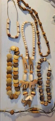 复古 6 件装女式珠宝项链-木质类型。 — 第 1/2 张图片