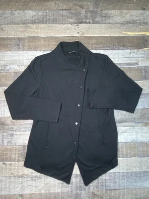 Cárdigan Suéter Grande Eileen Fisher Negro Botón A Presión Manga Larga Foto 1 de 4