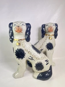 Pair Antique Vintage Staffordshire Spaniel Dogs England 9” - Picture 1 of 15