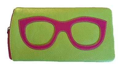 Estuche para gafas de cuero genuino ILI con marco gráfico en rosa pera/indio Foto 1 de 2