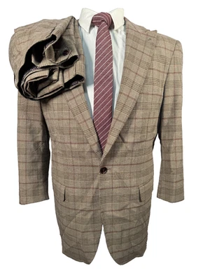 KILBURNE & FINCH Mens Brown GLEN PLAID TAILORED 2pc Suit SIZE 46XS 40x24 Pant - Image 1 of 4