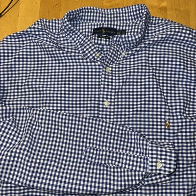 Polo Ralph Lauren Men’s 4XLT Plaid Button Up Shirt Blue/White Check Long Sleeve - Image 1 of 4