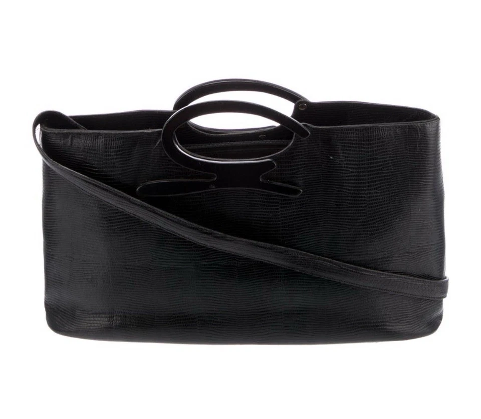 bolsa de ombro genny itália autêntica couro lagarto preto sólido - Imagem 1 de 4