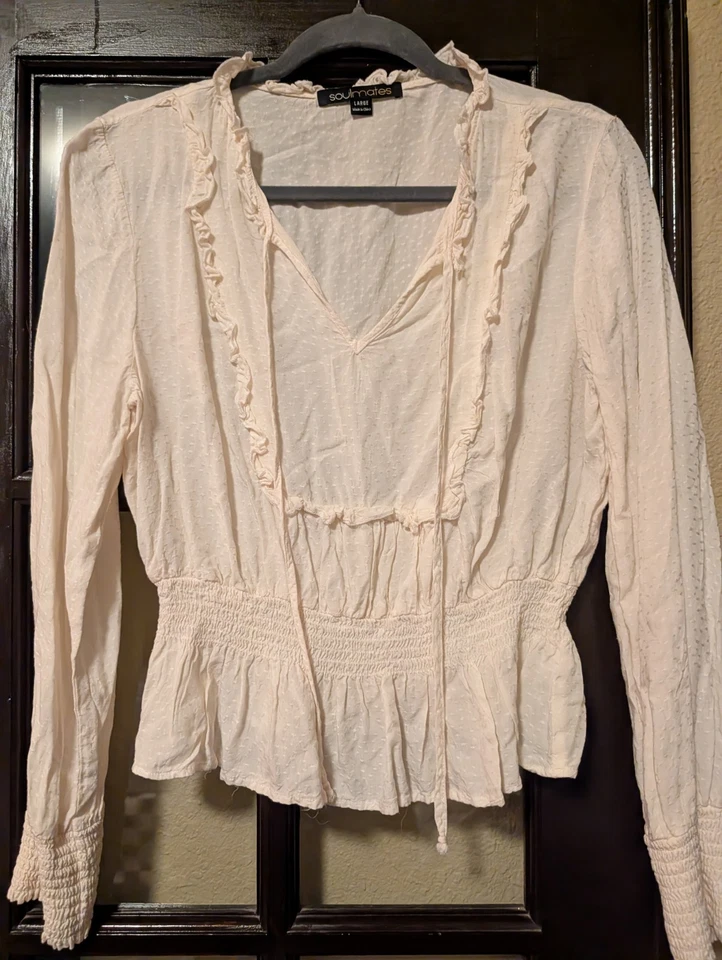 Женская большая кремовая блузка с оборками Soulmates со сборками на талии и манжетах богемное платье - Изображение 1 из 4