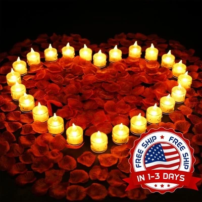 1000 Pétalos De Rosa Artificiales Velas LED Sin Llama, Para Bodas Y Decoración. - Image 1 of 4