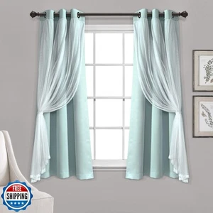 Lush Decor Sheer Grommet Curtains With Insulated Blackout Lining, Window Curt - Picture 1 of 5