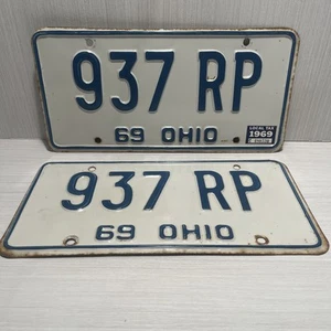 Vintage 1969 Ohio License Plates Matched Pair RP 937 - Picture 1 of 8