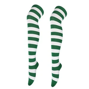 Calcetines a rayas (alto el muslo) verde y blanco - Imagen 1 de 2