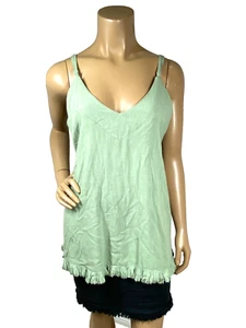 Umgee The Mel Tank Top Size S/M Sage Green Adj Straps Fringe Hem - Picture 1 of 11