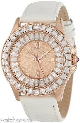 Reloj Betsey Johnson para mujer charol oro rosa correa blanca BJ00004-07 Foto 1 de 2