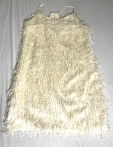 Halston Off White Strappy Sheath Dress Short Fringy Threads New Years Flapper - Picture 1 of 4