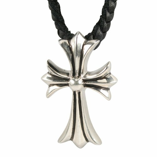 CHROME HEARTS Autentico [Cuori Cromati] CIONDOLO INTRECCIATO CH CROSS PICCOLO PELLE