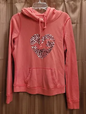 Hollister Heart Pink Hooded Sweatshirt Women's Large • 24.99€