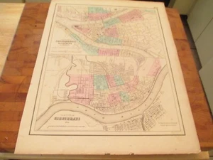 1857 J H COLTON , PITTSBURGH AND ALLEGHENY AND CINCINNATI OHO  MAP , 13.8 X 17 - Picture 1 of 1