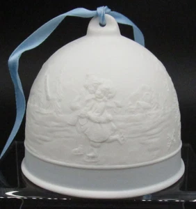 Lladro White Christmas Bell Ice Skating Winter Snow Scene Blue Trim 1994 - Picture 1 of 8