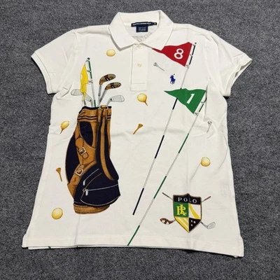 Ralph Lauren Golf Mujer Pequeño Blanco Grande Logo Dorado Diseño Polo Escudo Foto 1 de 4