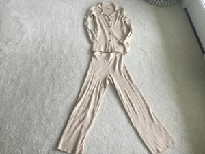 PINK ROSE COLLECTION 2 PIECE WAFFLE KNIT OUTFIT BEIGE X SMALL WOMEN - Picture 1 of 12