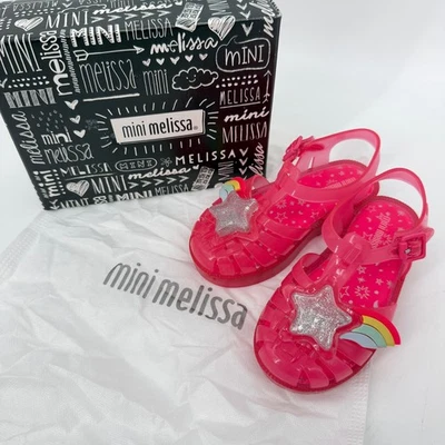 Mini sandálias Melissa Possession II estrela glitter rosa geléia arco-íris tamanho 9 - Imagem 1 de 4