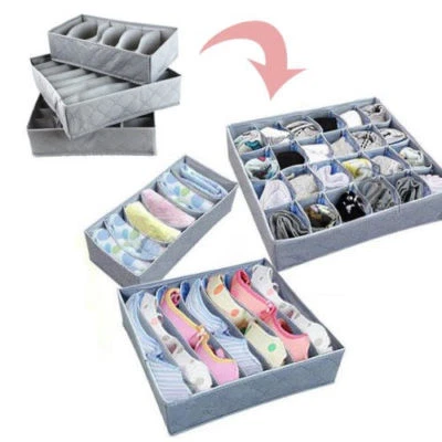 3Pcs Sock Bra Underwear Closet Drawer Organizer Storage Box Bamboo Charcoal Set - Image 1 of 4