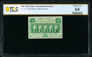 U.S.  1862-63 50 CENT FRACTIONAL CURRENCY, FR-1312, CERTIFIED PCGS CHOICE NEW 64 - Picture 1 of 2