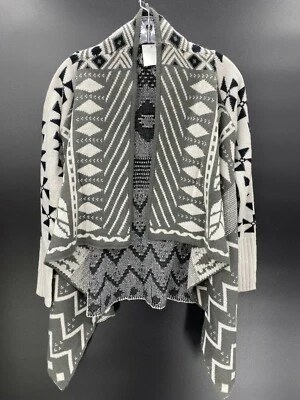 Cárdigan Love Token XS para mujer frente abierto cascada negro blanco estampado azteca nuevo con etiquetas Foto 1 de 4