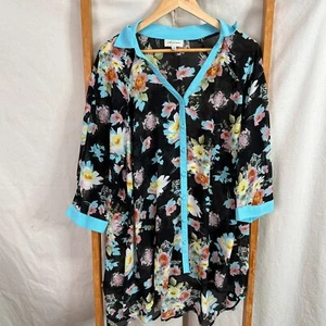 Autograph Long Blouse Womens 14 Black Floral Long Sleeve Collared Button Up Top - Picture 1 of 10