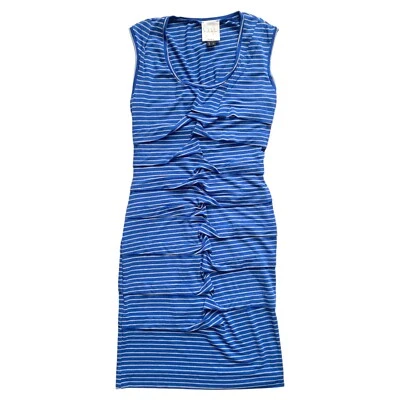 Nicole Miller Studio Knit Ruched Striped Sleeveless Stretch Bodycon Dress Size P - Image 1 of 3