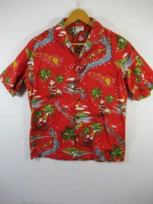 Aloha Republic Christmas Hawaiian Shirt Men Medium Red Santa Ukulele Cotton USA - Image 1 of 4