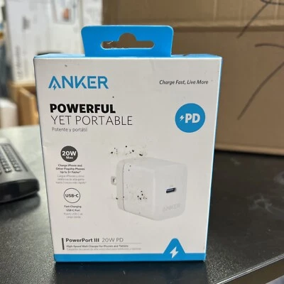 Cargador de Pared Anker PowerPort III 20W PD Alta Velocidad USB-C - Blanco SELLADO. Foto 1 de 4