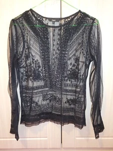STUNNING SQUARE FIT NEXT FULL SHEER LACE AND BEAD LONG SLEEVED TOP SIZE 8 SMALL - Picture 1 of 3