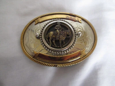 Vintage German Silver Etched Western Cowboy on Horse W/ Brass or Bronze Accents - Image 1 of 4
