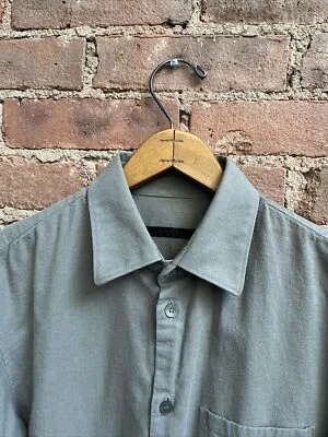 Vintage Helmut Lang Men's Shirt, Sz 15.5/39, Sage/Gray Cotton Flannel, Italy - Image 1 of 4