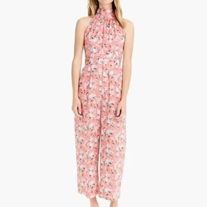 J. Crew High Neck Jumpsuit Liberty Josephine NWT Size 8 Cotton Coral Multicolor - Picture 1 of 5