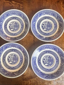Tea Cup Plates Lot Of 4 Not Marked Vintage Blue Willow Ware 6" Saucers - Picture 1 of 4