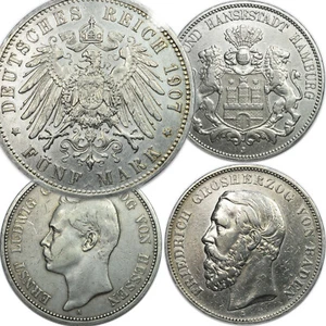 Deutsches Kaiserreich 5 Mark -- AUSWAHL -- 0.900 Silber Hessen, Bayern, Sachsen - Bild 1 von 67