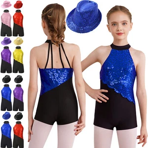 Mädchen Glänzende Pailletten Ballett Trikots Gymnastikanzug Eiskunstlauf Body - Picture 1 of 64