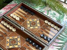 Vintage Drewniany zestaw backgammon i szachownica z Libanu Ręcznie robione prawdziwe wkładki