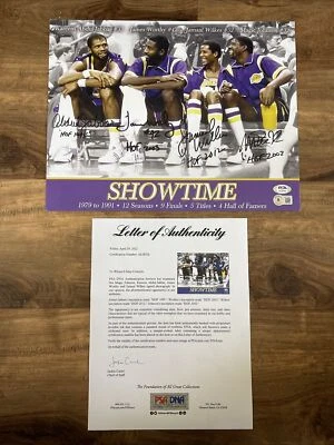 Kareem Abdul-Jabbar James Worthy Magic Johnson Signed Showtime 11x14 Photo PSA - Image 1 of 4