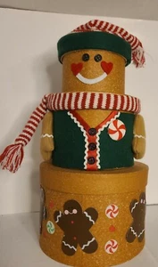 Gingerbread Man Round Stackable Boxes 2005 Storable in One EUC - Picture 1 of 10