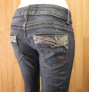 AUTH GUESS PREMIUM STRETCH STRAIGHT LEG WOMEN JEANS SZ 24 X 30 LEATHER ACCENTS - Foto 1 di 9