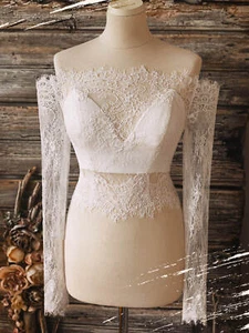 Wedding Dress Topper Jacket Bride Accessories White Ivory Lace Long Sleeves - Picture 1 of 10