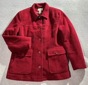 Vtg LL Bean Jacket Women Medium Reg Wool Blend Fleece Button Up Sport Coat 0Y513 - Picture 1 of 19