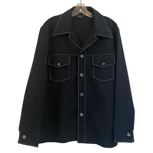 VTG JCPenney Wide Lapel Jacket Leisure Suit 70's Contrast Stitch Black Men Large - Picture 1 of 13