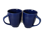 Navy Blue Ribbed Coffee Mugs Large Handle Lot 2 Dishwasher Microwave Safe