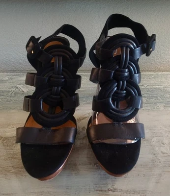 L.A.M.B. GWEN STEFANI Stilletto Platform Heels Black Leather Suede Size 8 VG-EUC - Изображение 1 из 4