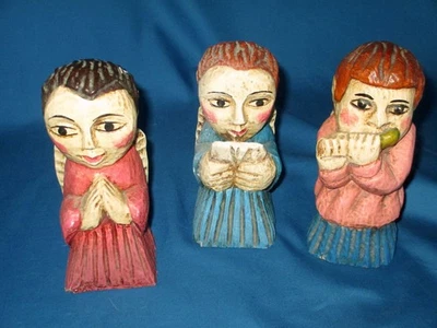 Austin Productions 1960 Vintage Arte Popular Madera Tallada Ángeles-Juego de 3 Foto 1 de 4