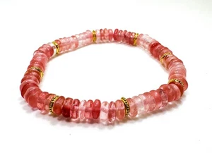 Red Cherry Quartz Rondelle Beaded Stretch Bracelet 6.5" – 6mm Gemstone Beads - Picture 1 of 2
