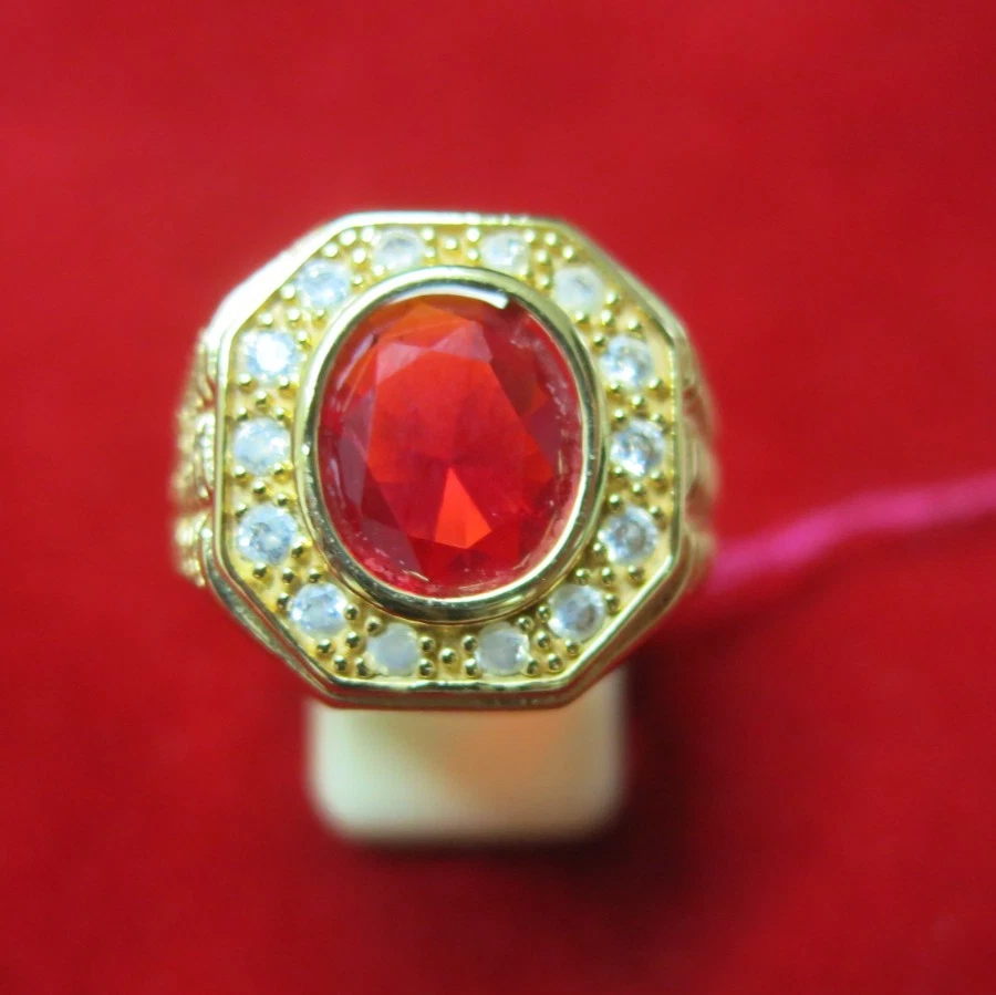 Anillo de oro de 18k micras granate rojo piedras preciosas circonitas cúbicas talla 10 anillo abierto para hombre Foto 1 de 4