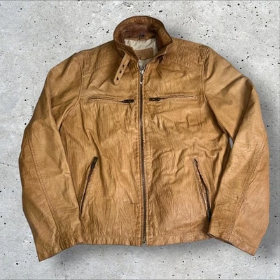Chaqueta de cuero marrón de motociclista Guess de colección para hombre talla M Foto 1 de 4